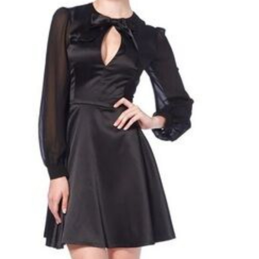 Voodoo Vixen Black Satin Bow Long Sleeve  Dress XL